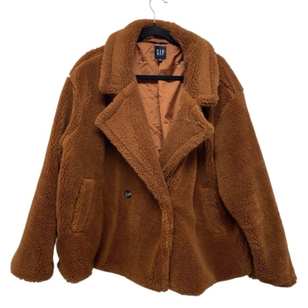GAP Brown Teddy Jacket Lightweight Cozy Lapel Collar Size XXL